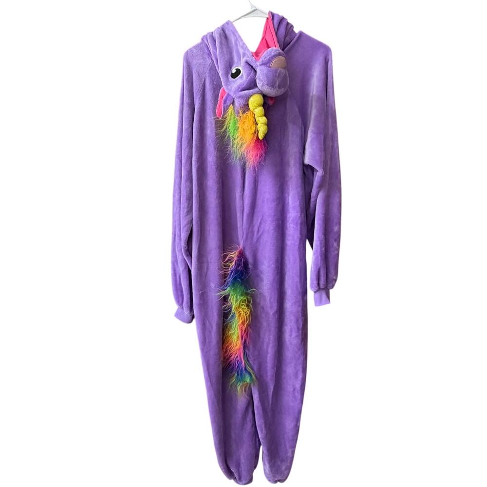 Purple Rainbow Magical Unicorn One Piece Hooded Jumpsuit Costume L/XL Full‎ Zip